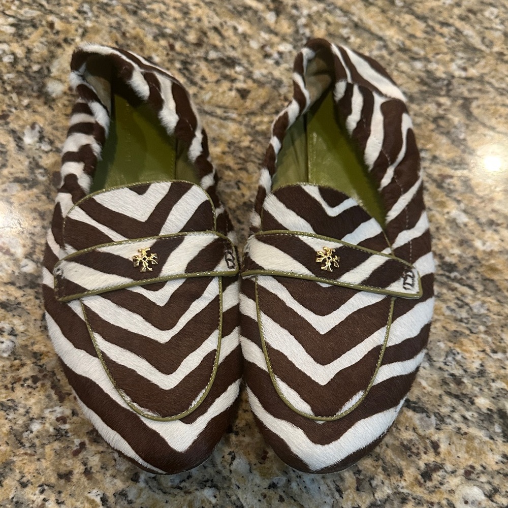 Tory Burch Brown and White Loafers